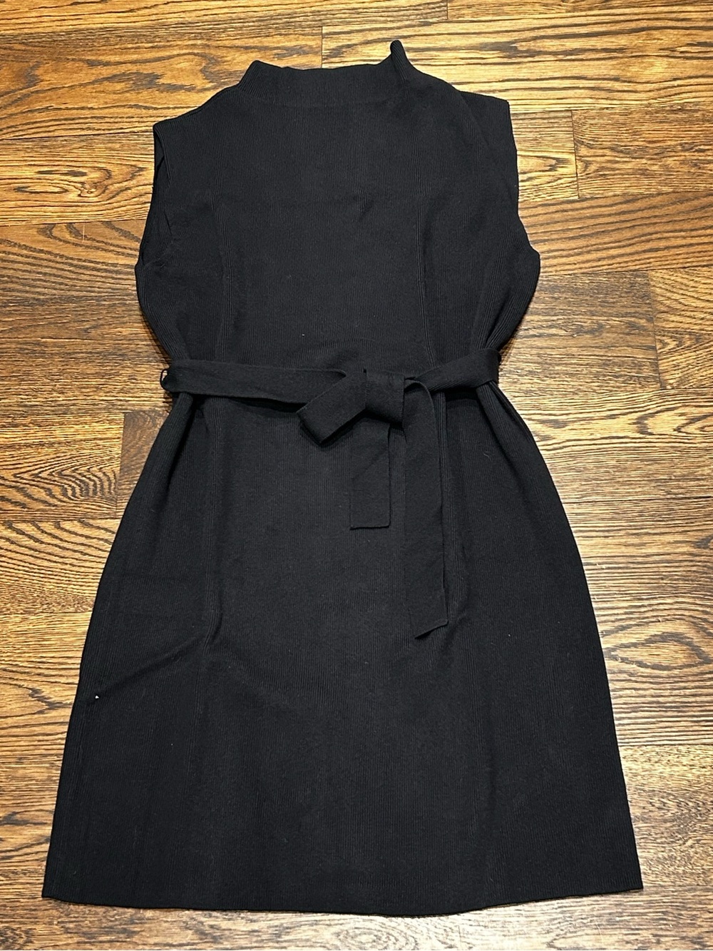 Lands' End Sleeveless Black Mock-Neck Tie-Waist Knit Dress - Picture 3 of 11